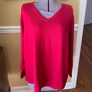 Red V-neck cotton blend sweater, 18/20 by Lane Bryant